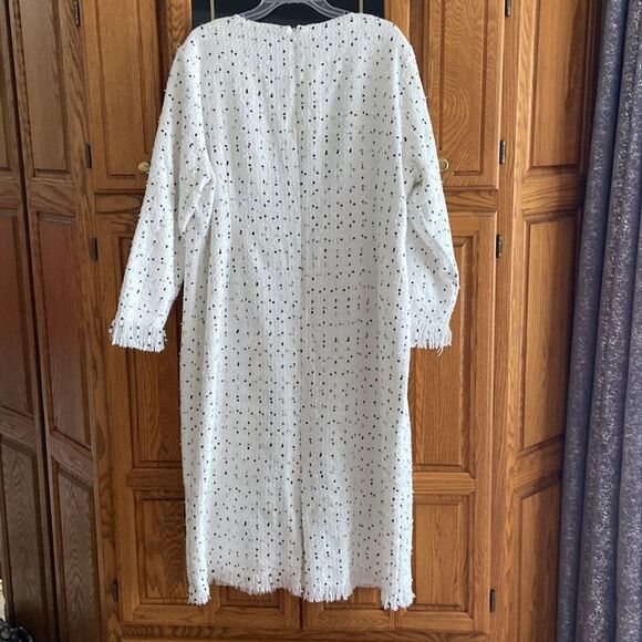 Dainty Jewell’s Winter Vogue White Long Sleeve Modest Tweed Dress with fringe - Picture 10 of 14